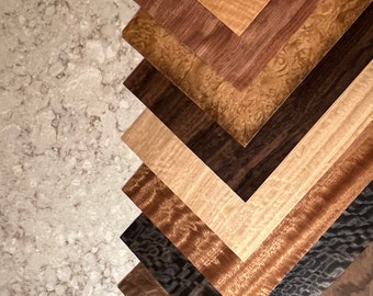 Exotic Highly Figured All Wood Veneer Sheets from around the world. 18 stunning extra large sheets of premium wood veneers. Ships 1 day