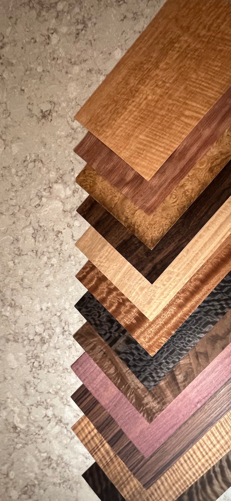 8 Exotic 7.5 by 12 Wood Veneer Sheets From Around the World. Each Pack Contains 8 Stunning Large