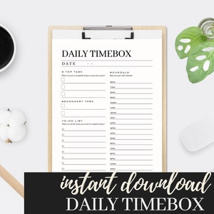 Daily Time Box | Time Management | Minimalist Daily Planner