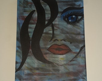 Pop Art origineel schilderij - vrouw in blauw, Acryl schilderij op doek