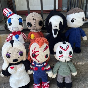Medium Crochet Slashers | Crochet Horror Dolls | Halloween dolls | Cuddly Slashers | Crochet Clowns | Crochet horror | Crochet Candyman