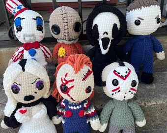 Medium Crochet Slashers | Crochet Horror Dolls | Halloween dolls | Cuddly Slashers | Crochet Clowns | Crochet horror | Crochet Candyman