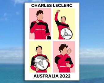 Charles Leclerc Australie Imprimer | 2022 Ferrari Racing Driver F1 Formule 1 One Grand Prix Illustration d’art numérique Affiche imprimée A4 Non encadré