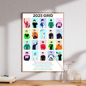 Rasterafdruk Formule 1 2025 | Grand Prix digitale kunst illustratie print poster A4 ingelijste coureur Max Verstappen Lewis Hamilton