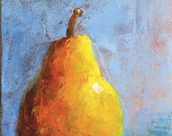 Proud Pear,lark stratton art,Original Painting,pear painting,Wall Art Painting,one of a kind,larkstratton,ooak painting,fruit,small painting