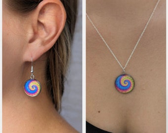 Rainbow Swirl  (Necklace, Earrings, Keychain) - Unique Jewelry - Custom Jewelry