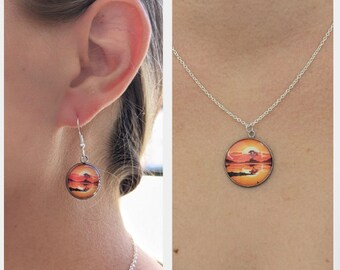 Sunset on Water  (Necklace, Earrings, Keychain) - Unique Jewelry - Custom Jewelry - Calming