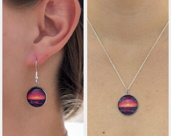 Red Sunset  (Necklace, Earrings, Keychain) - Unique Jewelry - Custom Jewelry