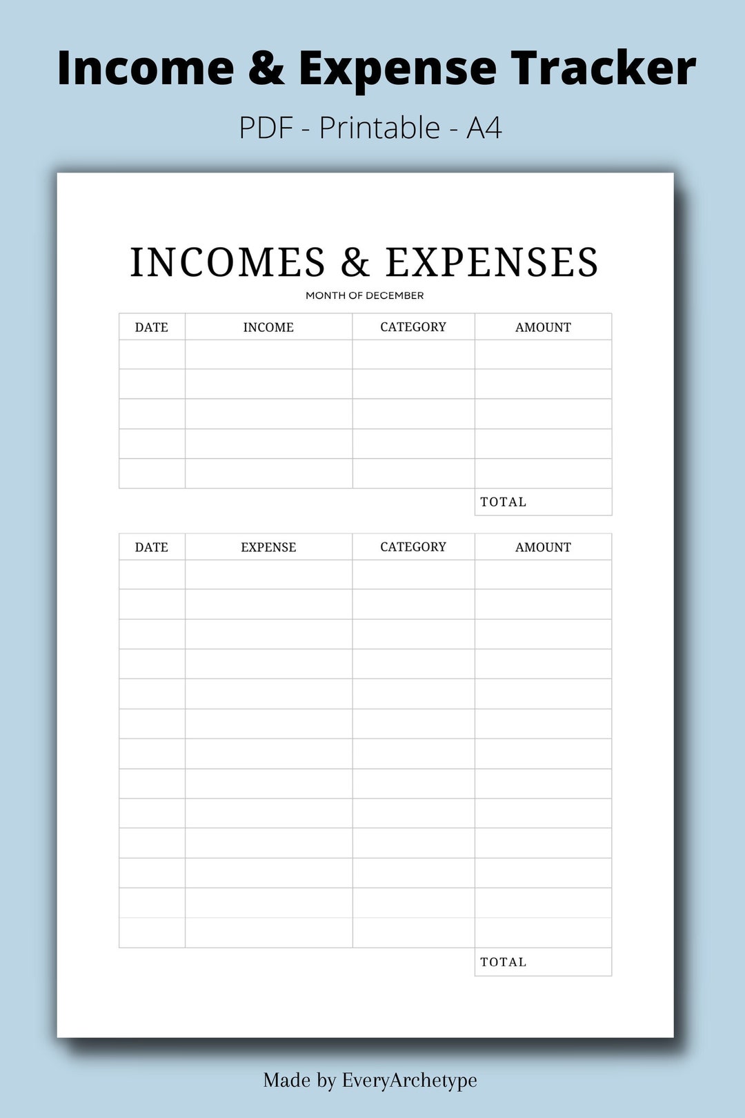 Minimalistic Income and Expense Tracker PDF Printable Download Montly ...