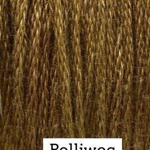 Puede incluir: Primer plano de un ovillo de hilo de color marrón tierra oscuro. El hilo está etiquetado como "Polliwog".