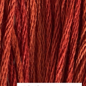 Può includere: Primo piano di un gruppo di filo da ricamo rosso e arancione. Il filo è disposto in uno schema verticale e il testo "Chili Pepper" è visibile nella parte inferiore dell'immagine.