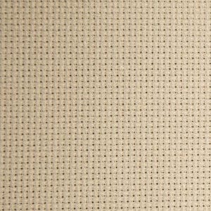 May include: A beige Aida fabric featuring a distinct, even-weave grid pattern with small, uniform square holes throughout the material. The textile displays a neutral, light tan color with a visible, textured cross-stitch structure.