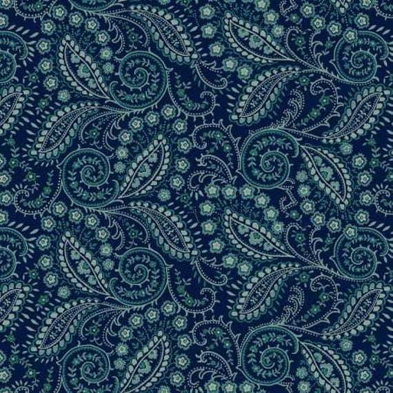 Quiet Grace - Swirled Paisley Navy - By Kim Diehl for Henry Glass Fabrics - Fabric Off the Bolt (Sizes in Description below)