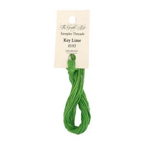 May include: A skein of The Gentle Art Sampler Threads embroidery floss in the color Key Lime, color number 0193. The floss is colorfast and is wound on a card with the brand name and color information.