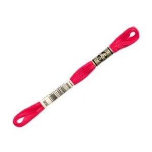 May include: A single skein of bright red embroidery floss, labeled with a barcode and the number 898. The floss is tightly wound and features a metallic band near the center.
