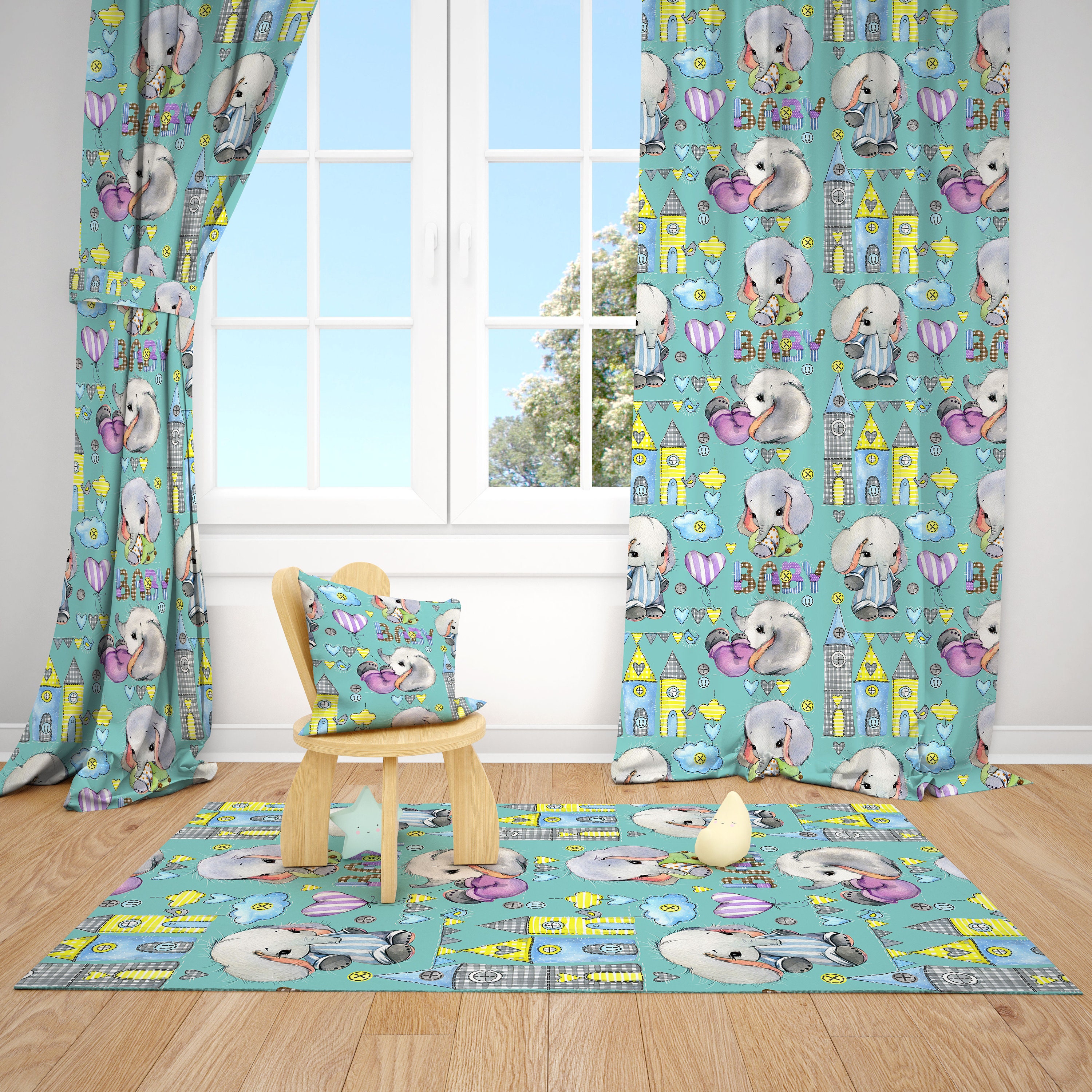 Baby Elephant Room Curtains Kids Curtain Nursery Curtains Children Curtains Window Curtains Pillow Cover Gift