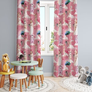 Pink Princess,Princess And Her Castle, Kids Room Curtain, Baby Boy Nursery Decor, Room Curtains,Gift for Kids,Curtains for Bedroom,Darkening