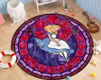 Alice in Wonderland Rug, Character Rug, Kids Room Decor, Kids Rug, Nursery Rug, Round Rug, Gift for kids, Cartoon Rug