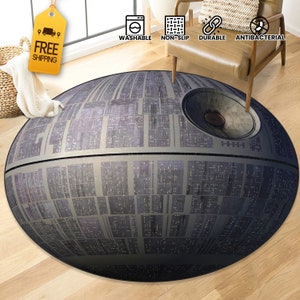 Tappeto cinematografico leggendario, Tappeto Morte Nera, Arredamento Home Theater, Tappeto sala TV, Fan Art popolare, Tappeto rotondo antiscivolo 3D, Regalo di Natale