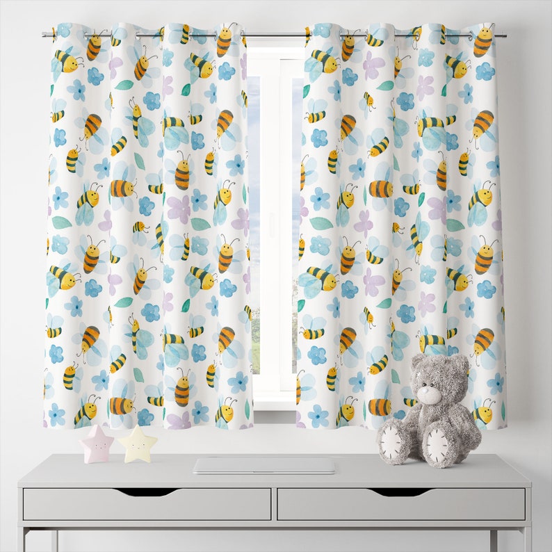 Bees Curtain, Honey Curtains, Baby Boy Room Curtains, Nursery Curtains