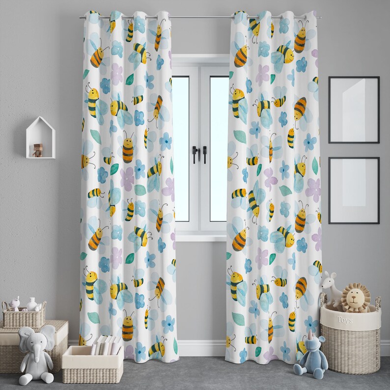 Bees Curtain, Honey Curtains, Baby Boy Room Curtains, Nursery Curtains