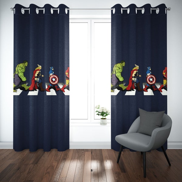 Custom Avengers Window Curtain, Super Hero Curtain, Marvel Curtain Hulk Thor Captain America Iron Man Marvel Gifts, Boys Room Curtain