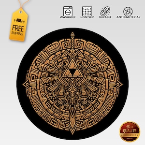 The Legend of Zelda Rug, Hyrule Rug, Game Room Carpet, Gaming Mat, Zelda Décor, Gift for Gamer, Nonslip Area Round Rug, Christmas Gift