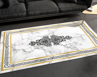 Golden Striped Beige Rug, Beige Gold Rug, Washable Area Rugs, Rugs for ...