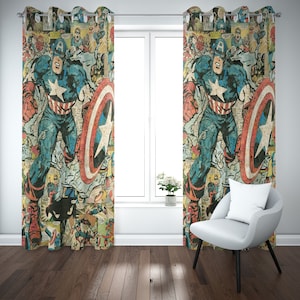 Captain America Patterned Kids Room Curtain Superhero Spiderman Ironman Hulk Thor Soft Nursery Draperys Captain America Cartoonn Gif