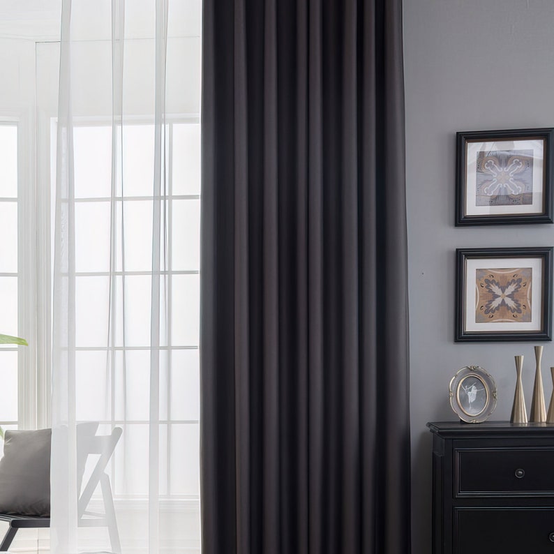 Dark Gray Blackout Curtains Extra Long Extra Short Modern Etsy