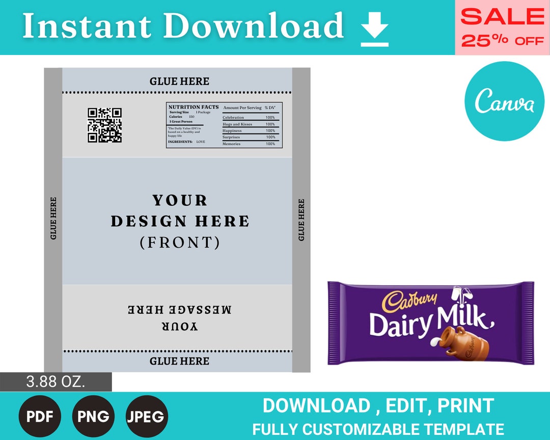 Cadbury Dairy Milk Chocolate Bar Wrapper Template Daily Milk - Etsy