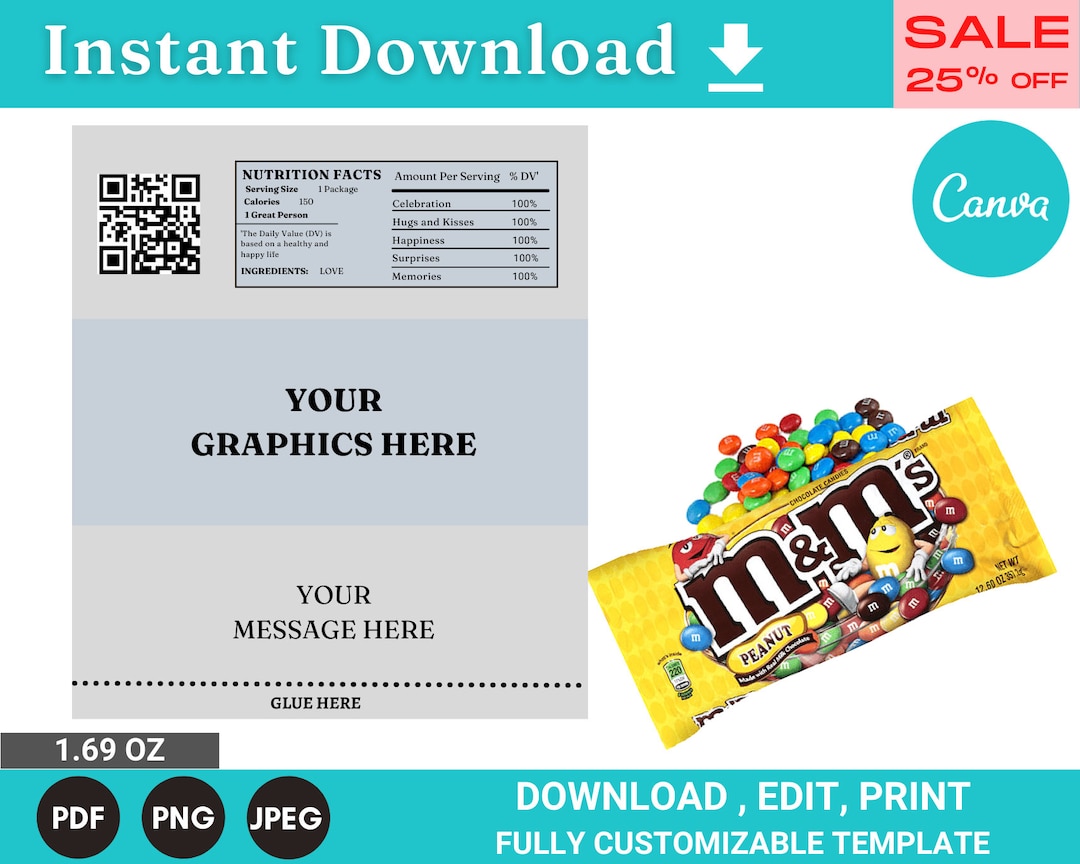 Wrapper Template Mandm Chocolate M and M Wrapper Chocolate - Etsy