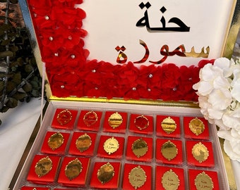 Personalized Chocolate | Henna Night Chocolate | Baby Gift | Plexi Name Chocolate | Wedding & Engagement Chocolate | Elegant Flower Box Gift