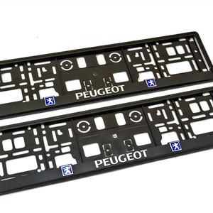 2x License number plate holders, frames, surrounds for Peugeot cars