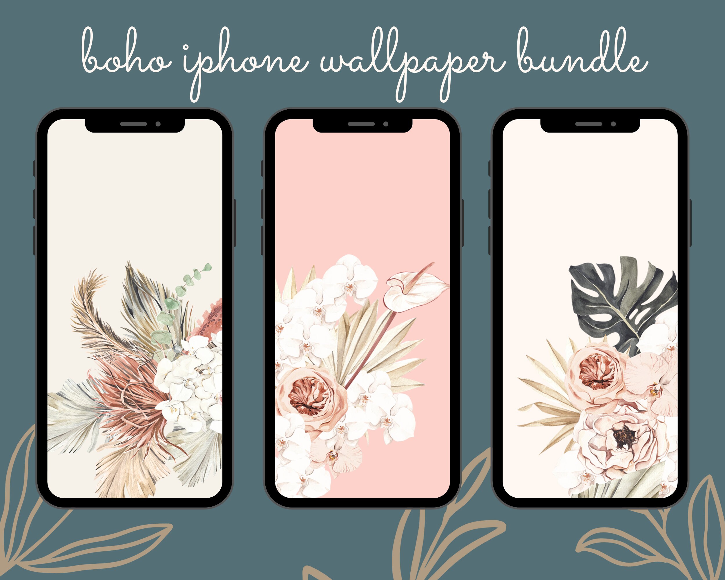 Boho iPhone Wallpaper, Modern Floral iPhone Wallpaper, Pretty iPhone