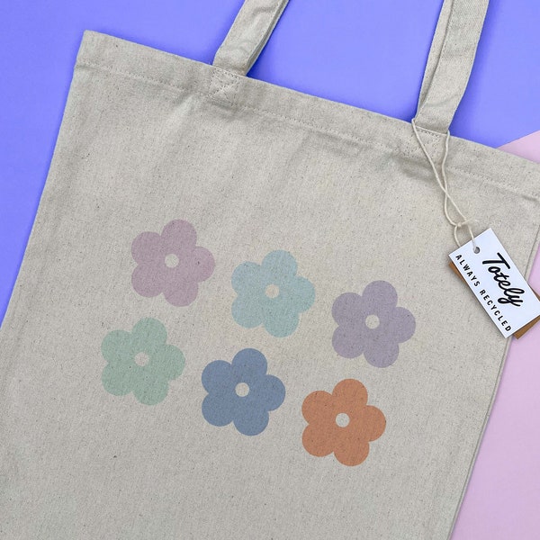 Pastel Cute Cottage Core Aesthetic Design on Canvas Tote Bag - Cosy Fun Flower Vibes - Girlfriend Gifts for Her - Y2K Style - Sublimation