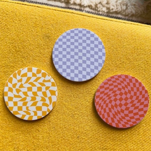 Colourful Checkerboard Coasters - Funky Distorted Design - Liquid-Look Tableware - Unique Home Decor - Eclectic Ceramic Drink Mat - UK Based