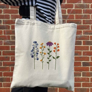 Cute Colourful Wildflower Aesthetic Design on Canvas Tote Bag Cosy Fun ...