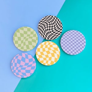 Vivid Checkered Coasters - Artistic Distortion Design - Modern Drinkware Accessory - Eye-Catching Table Art - Gift for Design Lovers