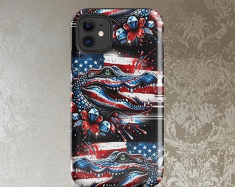 Alligator 4th of July Iphone case, Patriotic phone case, Red, White and Blue phone case, Louisiana July Fourth phone, Tough Case for iPhone®