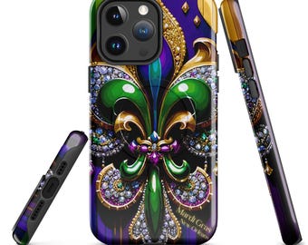 MagSafe® tough case for iPhone®, Mardi Gras , New Orleans, Nola, Fleur de lis, Carnival phone Case, Iphone 16, Iphone 16 max, anutcase