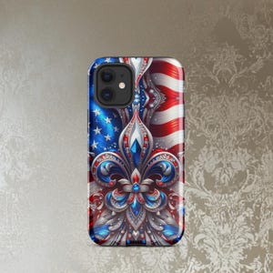 Fourth Of July iphone Case, Fleur de lis phone Case,  Red, White and Blue phone case,  Iphone Case Patriotic, Tough Case for iPhone®