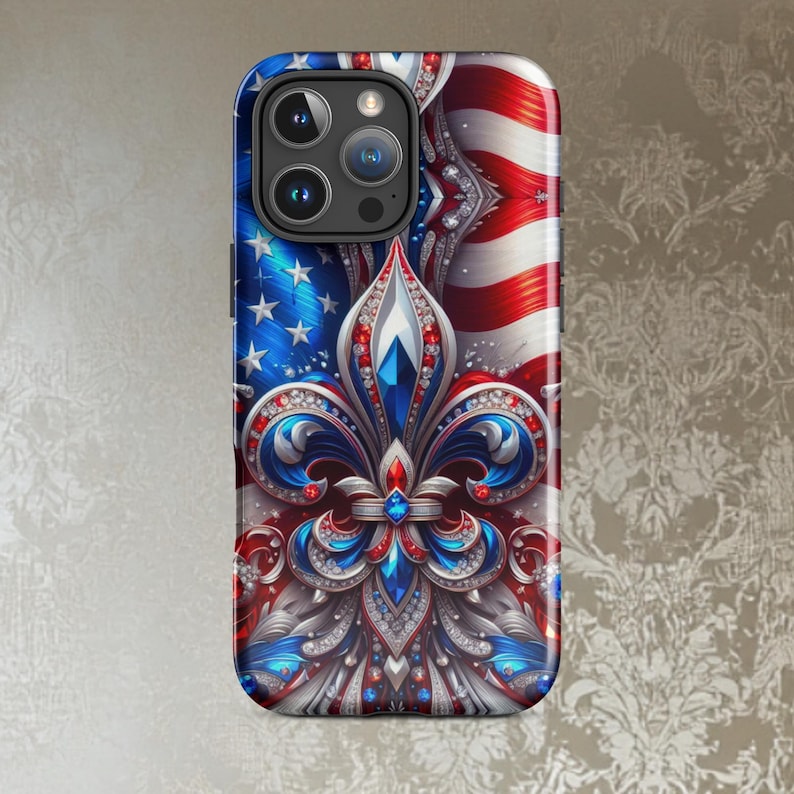 Fourth Of July iphone Case, Fleur de lis phone Case,  Red, White and Blue phone case,  Iphone Case Patriotic, Tough Case for iPhone®