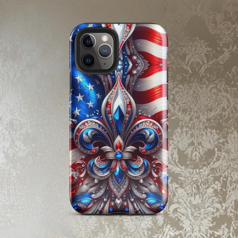 Fourth Of July iphone Case, Fleur de lis phone Case,  Red, White and Blue phone case,  Iphone Case Patriotic, Tough Case for iPhone®
