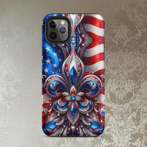 Fourth Of July iphone Case, Fleur de lis phone Case,  Red, White and Blue phone case,  Iphone Case Patriotic, Tough Case for iPhone®
