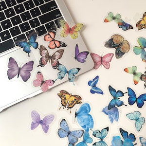 40 Clear butterfly stickers pack, kawaii aesthetic pink blue butterfly pattern stickers, journaling Scrapbooking Notebook deco stickers