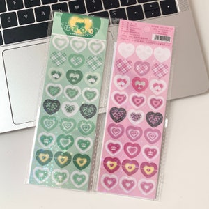 Cute planner stickers pack sheet, kawaii aesthetic stickers, heart stickers, journaling Scrapbooking Notebook deco stickers, gift 1 Green + Pink
