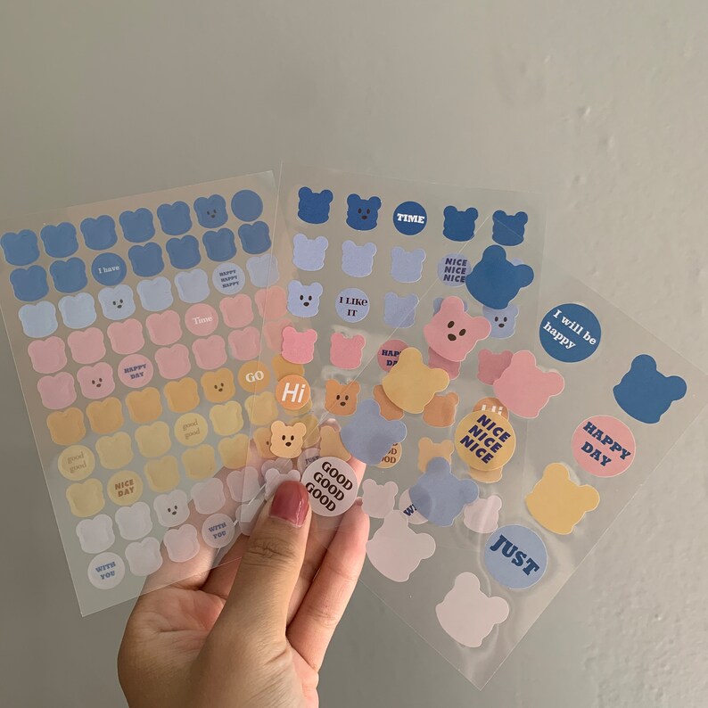Cute planner stickers pack sheet, kawaii aesthetic stickers, bear heart flower stickers, journaling Scrapbooking Notebook deco stickers 1 Bear