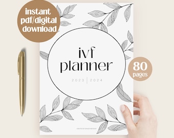 Minimalist IVF Planner, IVF Journal, Digital IVF Diary, fet Planner, ttc planner, 2024 ivf calendar, Black & White fertility journal