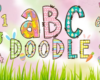 Easter Doodle Alphabet Bundle, Easter PNG Letters, Numbers & Accessories, Easter Sublimation Design, Hand Drawn Easter PNG, Commercial Use